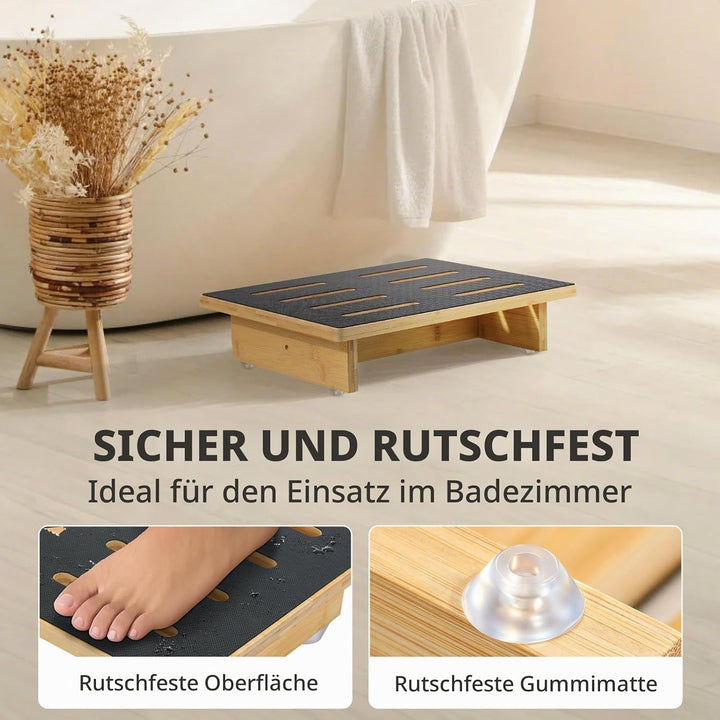 Holz-Tritthocker für Erwachsene &amp; Senioren, 3,5" EIN-Stufen Fussbank mit Rutschfester Gummioberfläch