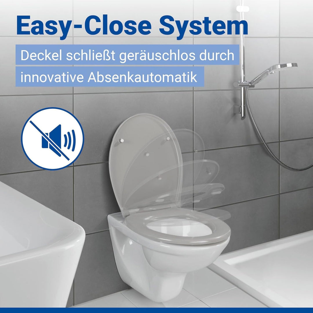 WENKO WC-Sitz Samos Concrete-Grey, hygienischer Toilettensitz mit Absenkautomatik, mit Fix-Clip Hygi