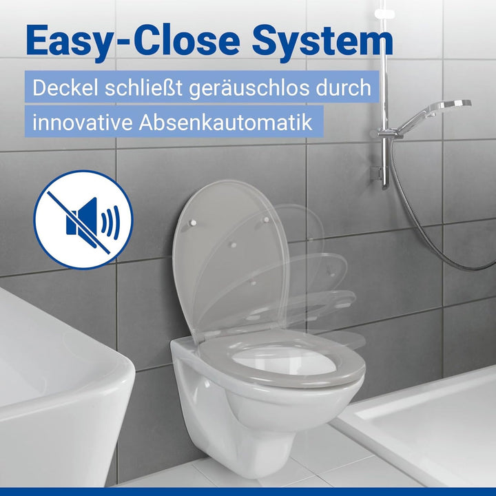 WENKO WC-Sitz Samos Concrete-Grey, hygienischer Toilettensitz mit Absenkautomatik, mit Fix-Clip Hygi