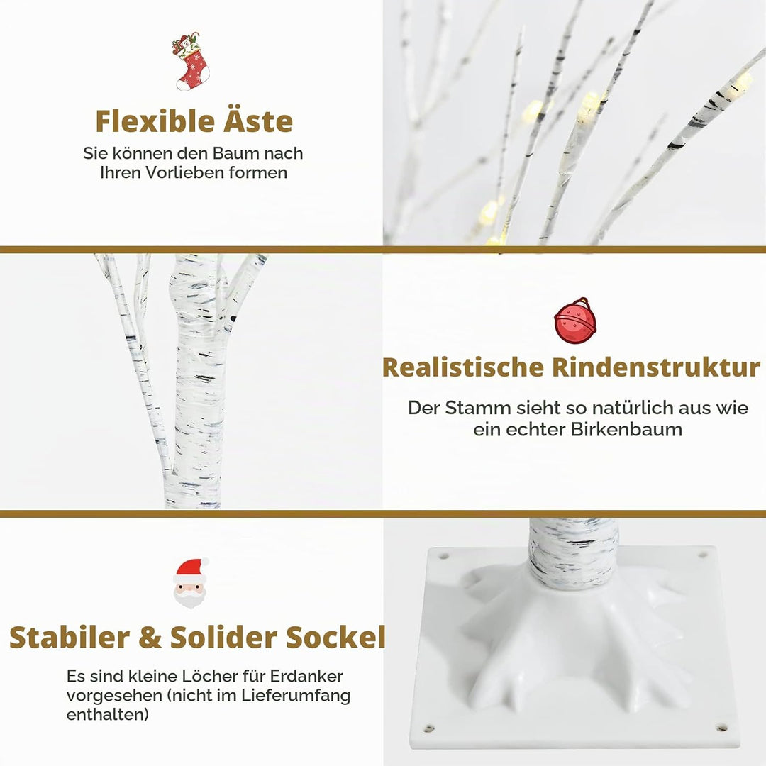 RELAX4LIFE Weisser Weihnachtsbaum Künstlich 120cm, LED Lichtbaum Birkenoptik, Christbaum mit 48 warm