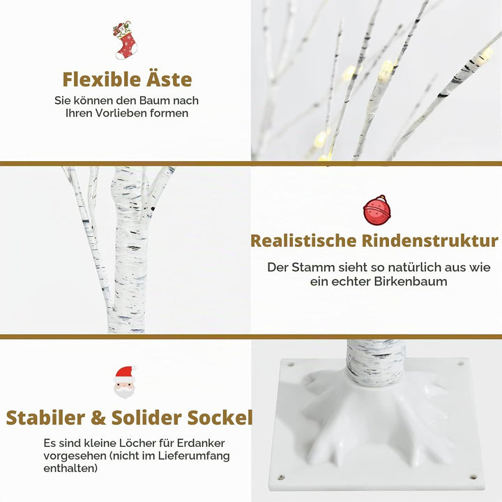 RELAX4LIFE Weisser Weihnachtsbaum Künstlich 120cm, LED Lichtbaum Birkenoptik, Christbaum mit 48 warm