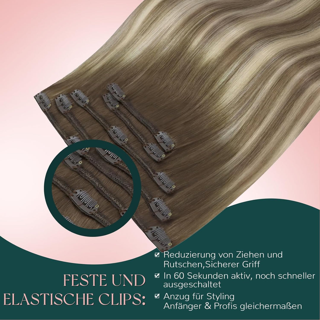 Easyouth Echthaar Extensions Clip in Balayage Haarverlangerung Clips in Extensions Echthaar Dunkelbr