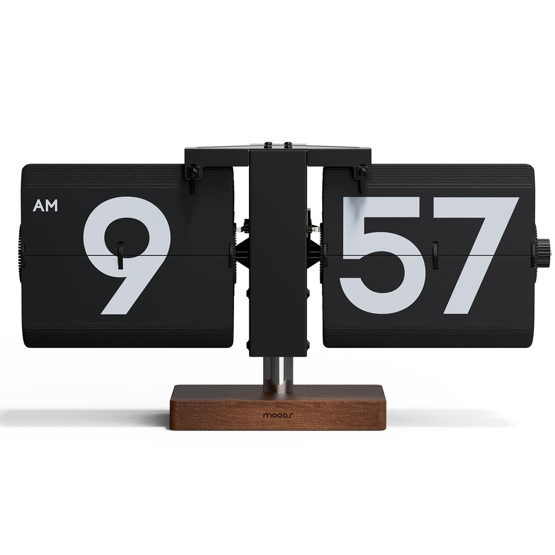 Mooas Klassische moderne Holz-Schreibtischuhr (Schwarz), Retro, Vintage, analoges Design, automatisc