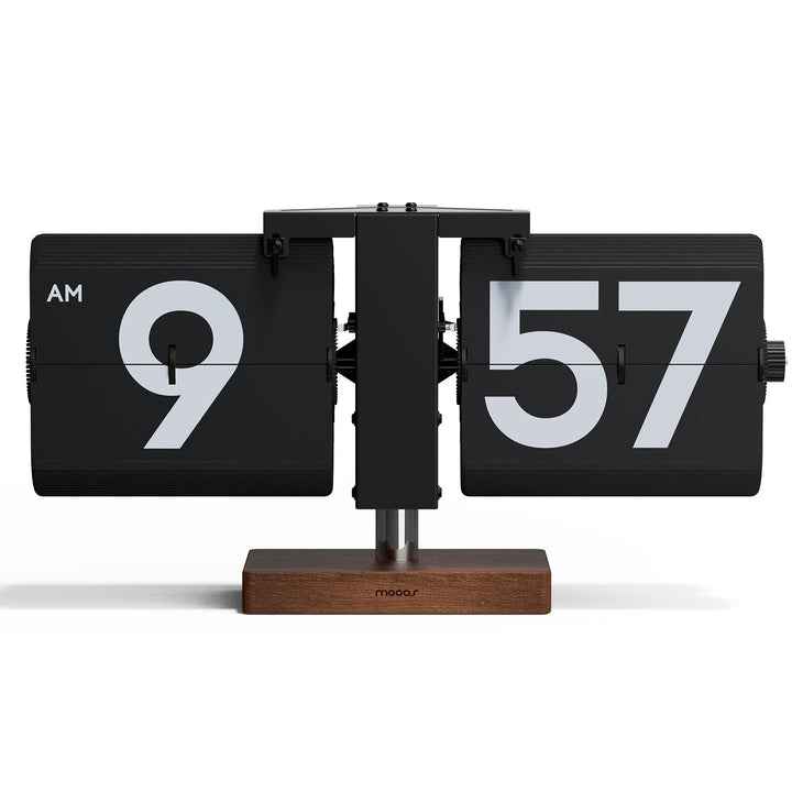 Mooas Klassische moderne Holz-Schreibtischuhr (Schwarz), Retro, Vintage, analoges Design, automatisc