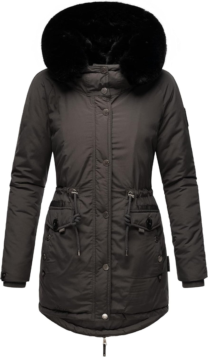 Navahoo Damen warmer Winterparka mit doppelter Kunstpelz-Kapuze Sweety Deluxe XS-XXL L Anthracite, L