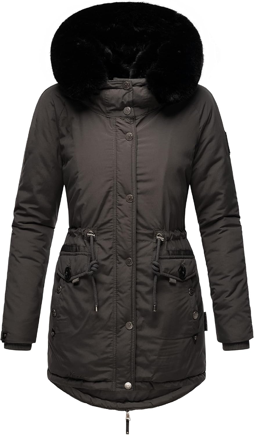 Navahoo Damen warmer Winterparka mit doppelter Kunstpelz-Kapuze Sweety Deluxe XS-XXL XS Anthracite,