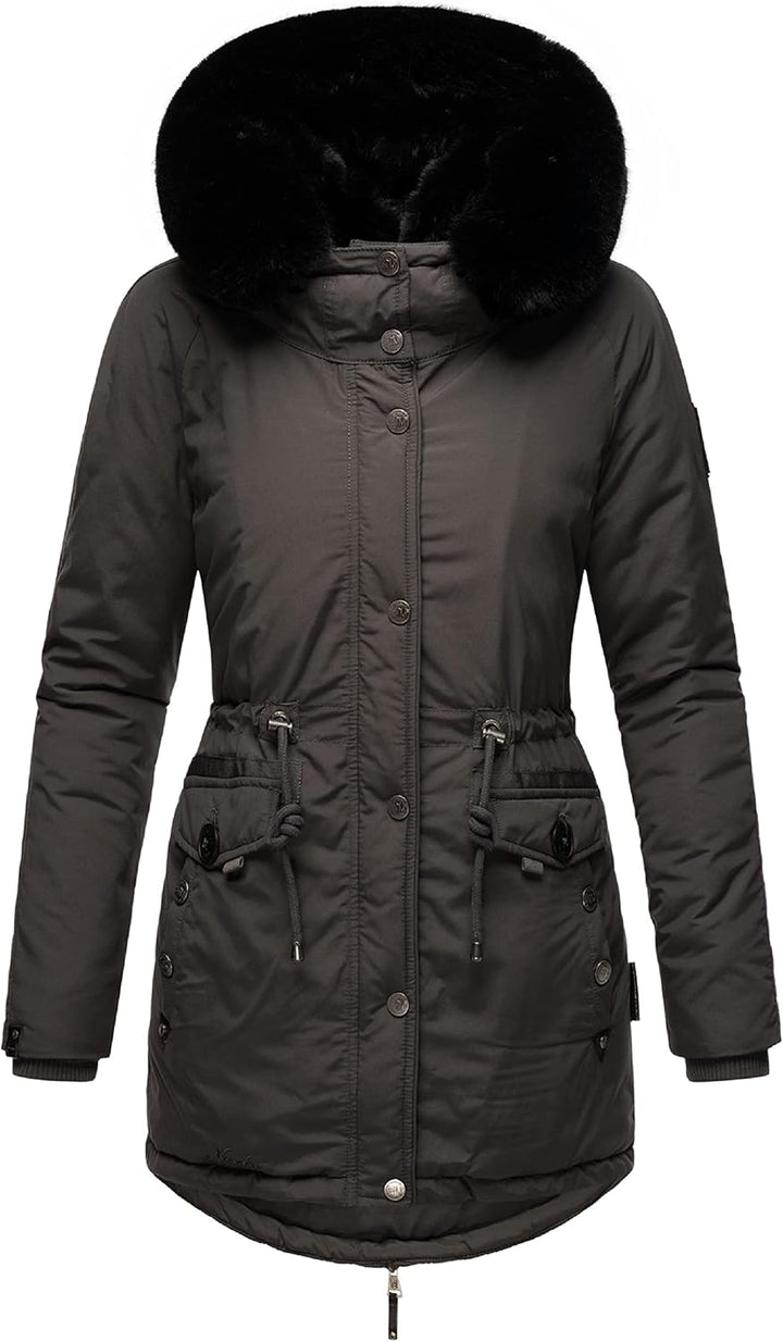 Navahoo Damen warmer Winterparka mit doppelter Kunstpelz-Kapuze Sweety Deluxe XS-XXL XS Anthracite,