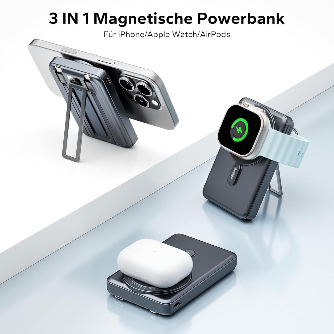 Magsafe Powerbank 10.000mAh, Power Bank iPhone Magsafe mit USB-C Kabel, 20W PD-Schnellladung Wireles