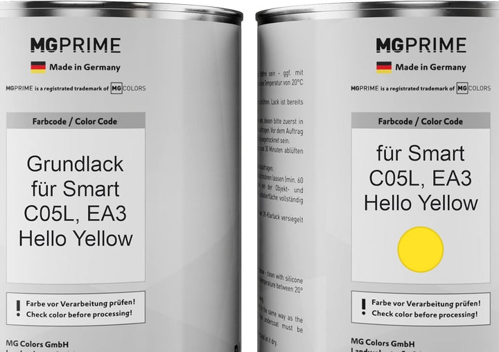 MG PRIME Autolack Dose Set für Smart C05L / EA3 Hello Yellow Grundlack Basislack 2K Klarlack Härter