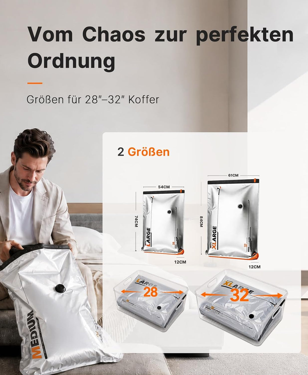 10 Stück Vakuumbeutel für Kleidung mit wiederaufladbarer elektrischer USB-Pumpe, 5× 54×74 cm und 5×