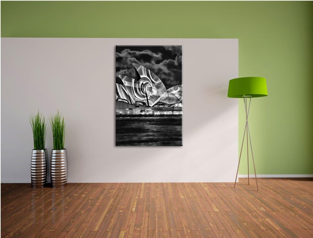 Pixxprint Monocrome, Sydney Opera House Lichter, Format: 100x70 auf Leinwand, riesige Bilder fertig