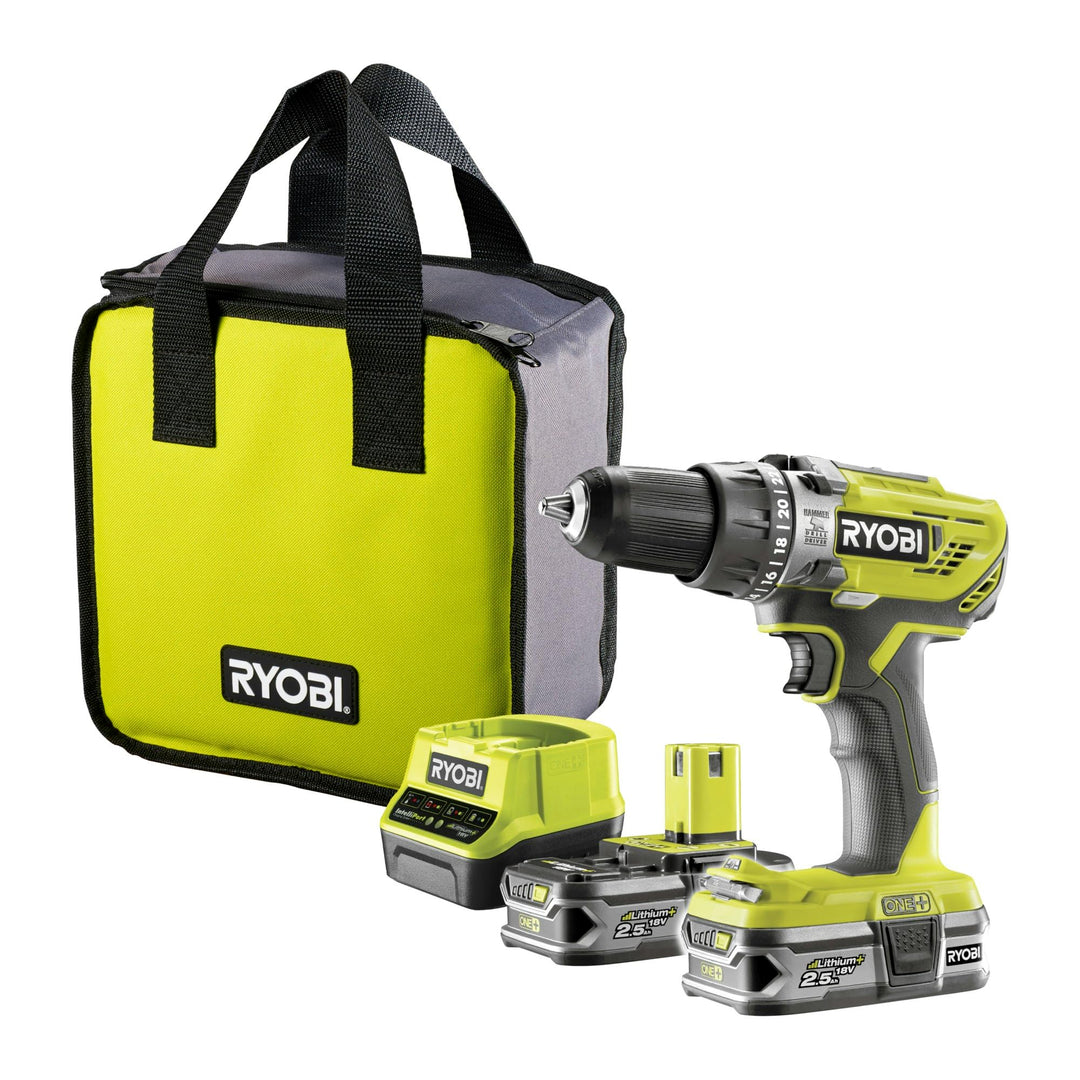 Ryobi 5133003345 Schlagbohrschrauber (2X Akku 2,5 Ah, 18 V, Schlagbohrfunktion, mit Ladegerät, LED-B