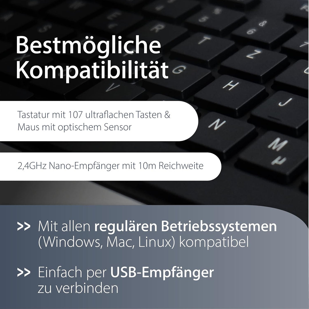 MediaRange Funk-Tastatur- und Maus-Set, Highline Serie, QWERTZ, schwarz/silber