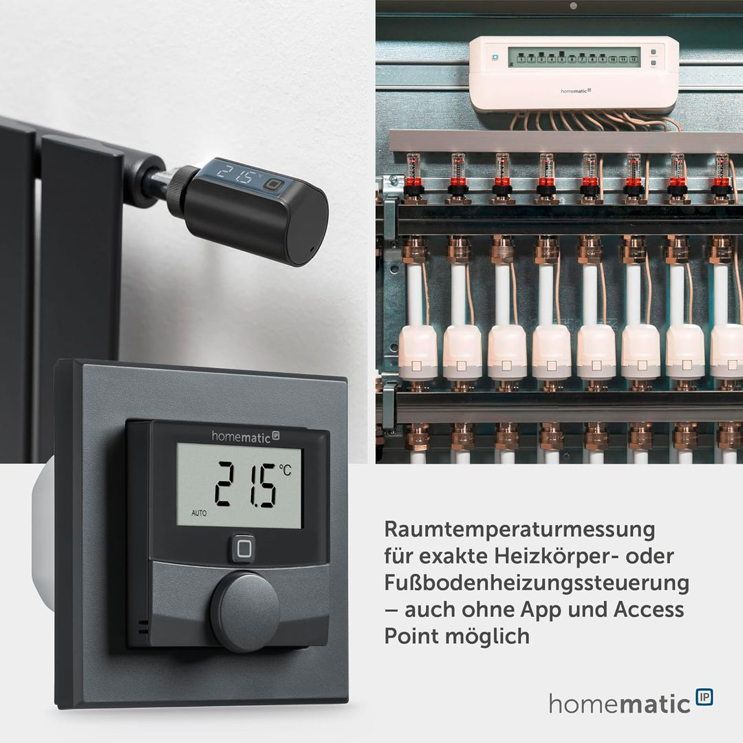 Homematic IP Smart Home Wandthermostat mit Schaltausgang – für Markenschalter, anthrazit, digitales