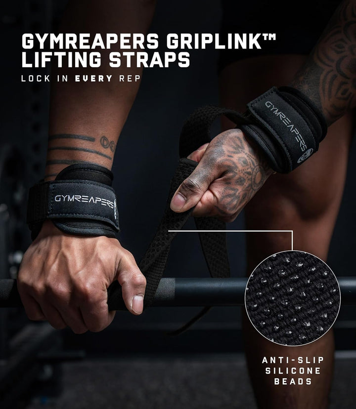 Gymreapers GripLink Gewichthebergurte mit robustem D-Ring und rutschfestem Silikon-Griffperle, gepol