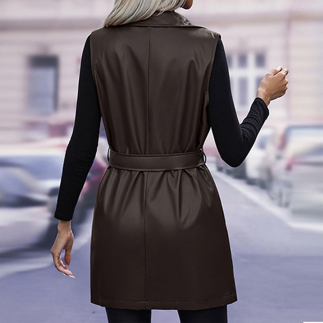 Ansenesna Lederjacke Damen Lang Weste Damen Ärmellos Winterjacke Damen Leder Elegant Wintermantel Fr