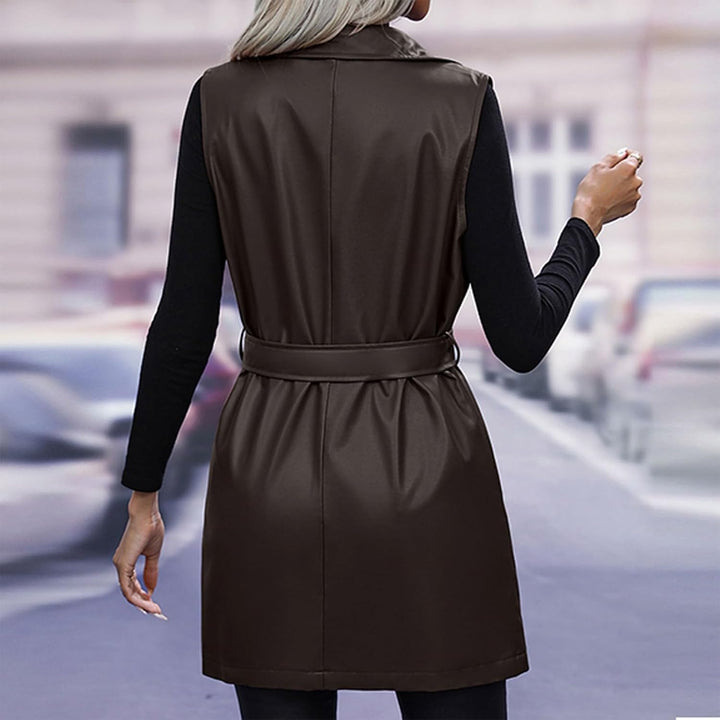 Ansenesna Lederjacke Damen Lang Weste Damen Ärmellos Winterjacke Damen Leder Elegant Wintermantel Fr