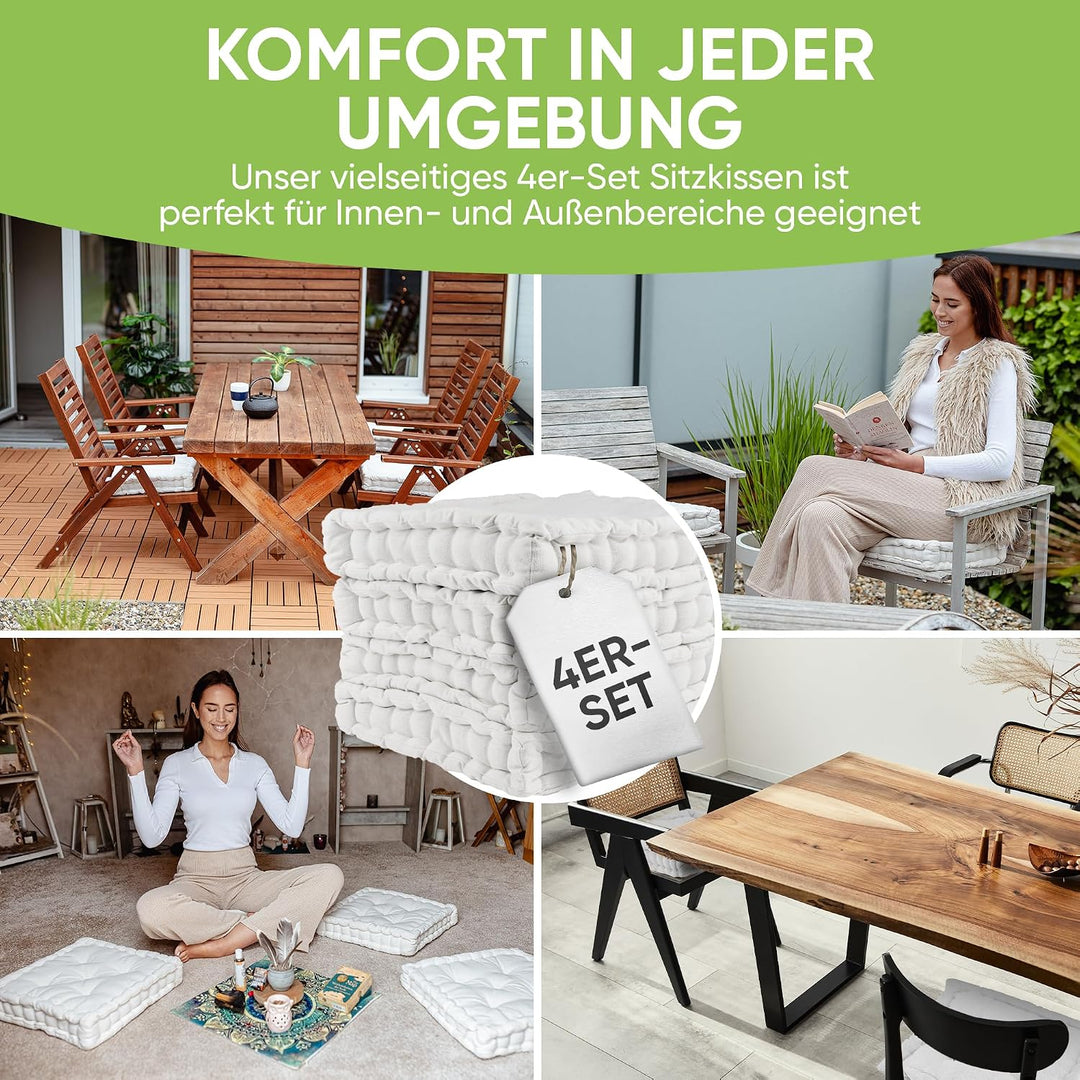 Gräfenstayn® 4er-Set Sitzkissen Stuhlkissen 40x40x8cm für Indoor und Outdoor aus 100% Baumwolle Dick