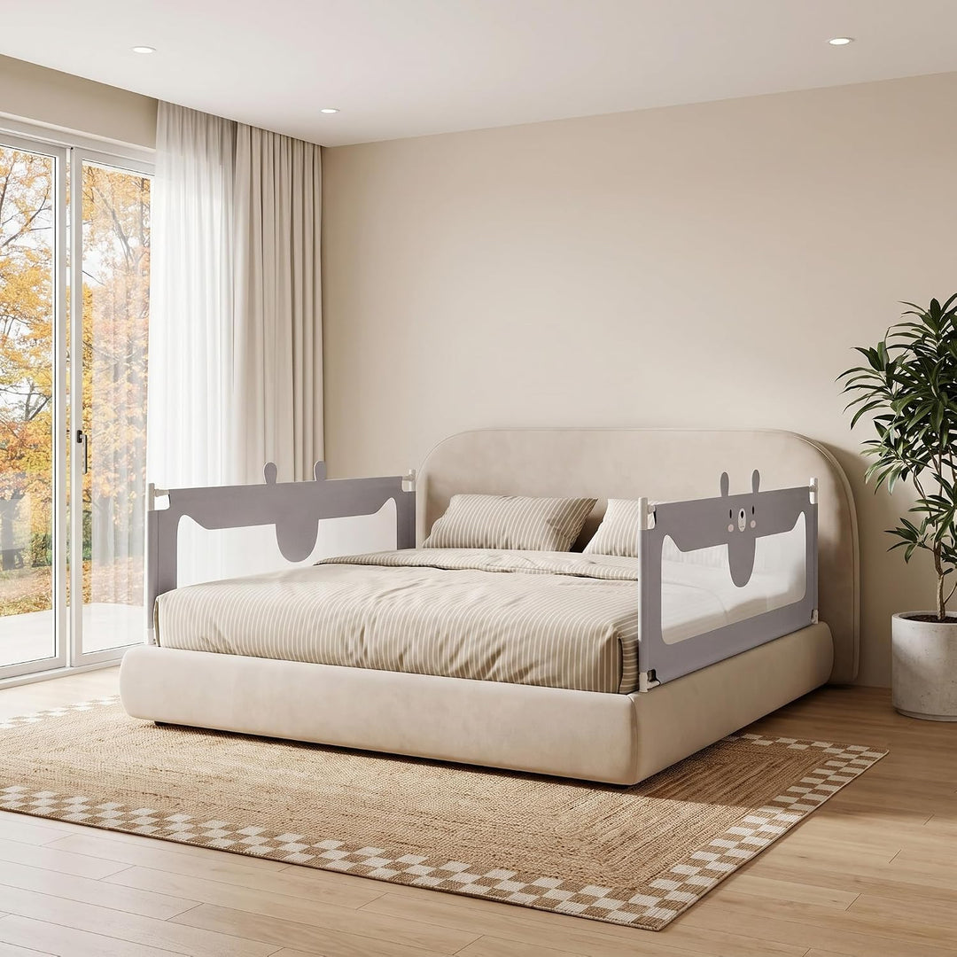 XMTECH Baby Bettgitter 180 cm Bärenmotiv Rausfallschutz, klappbar | Leinenstoff/Metall/Kunststoff; 2