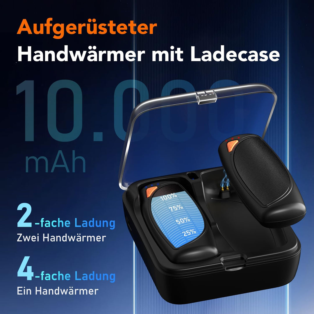 Lepwings Handwärmer Elektrisch 2er-Pack mit Ladecase, 14.000 mAh, Wiederverwendbare Taschenwärmer, B