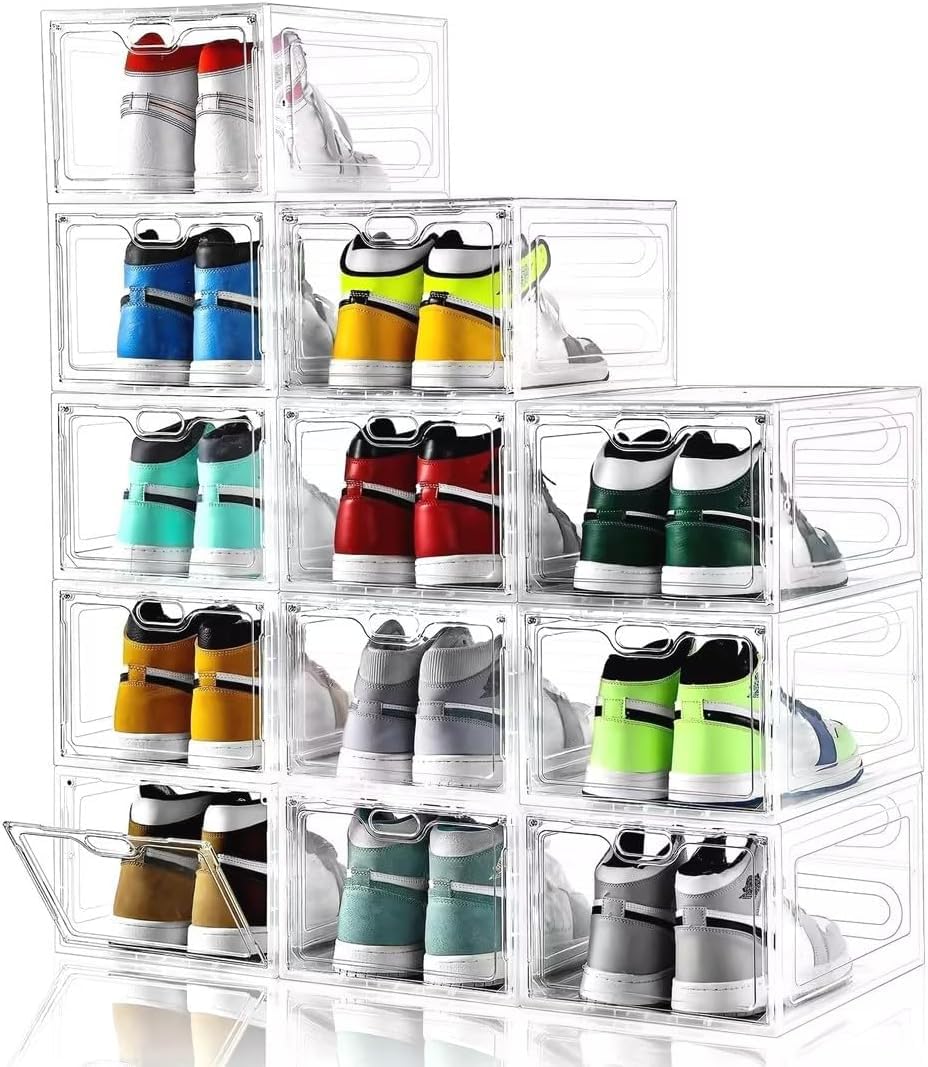 INSTY Schuhboxen, 8er-Set, stapelbar, transparente Kunststoff-Schuhboxen, Schuh-Aufbewahrungsbox und