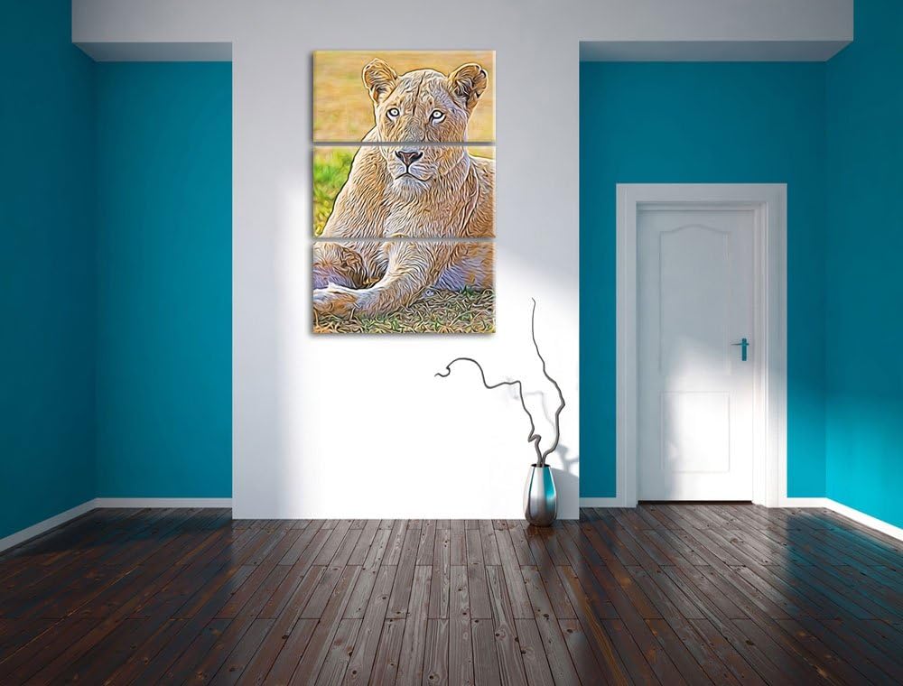 prächtige weisse Löwin Spezial 3-Teiler Leinwandbild 120x80 Bild auf Leinwand, XXL riesige Bilder fe