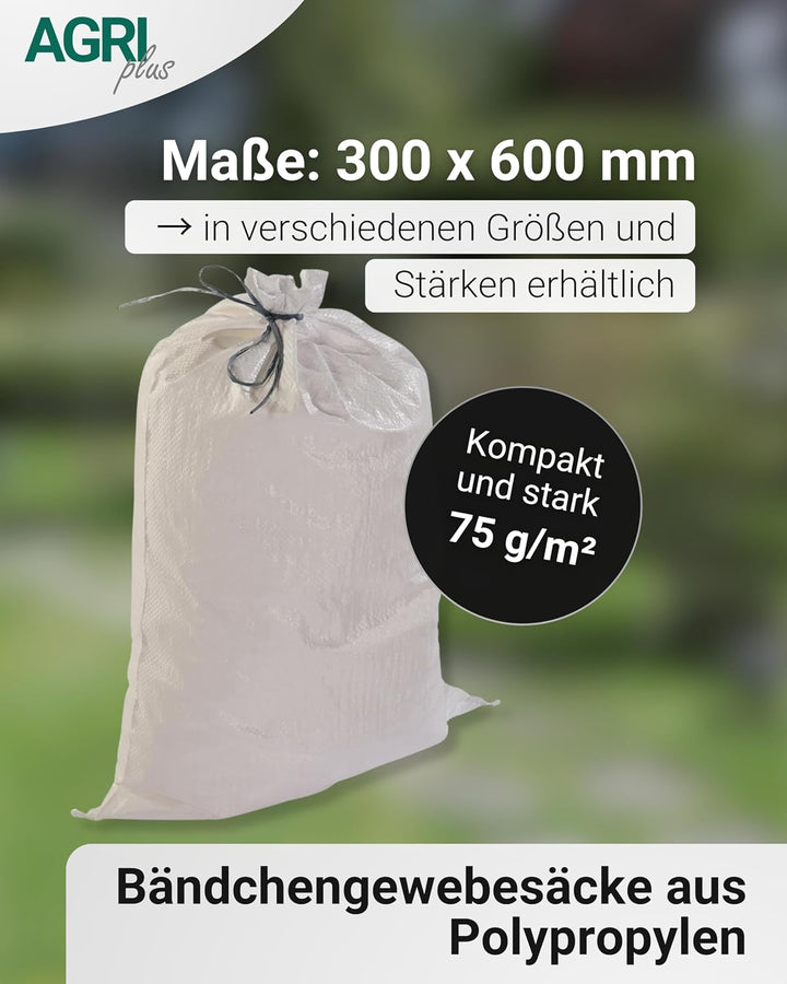 AGRIplus Gewebesäcke mit Bindeband 100 Stück I 300 x 600 mm I Bändchengewebesäcke aus Polypropylen I