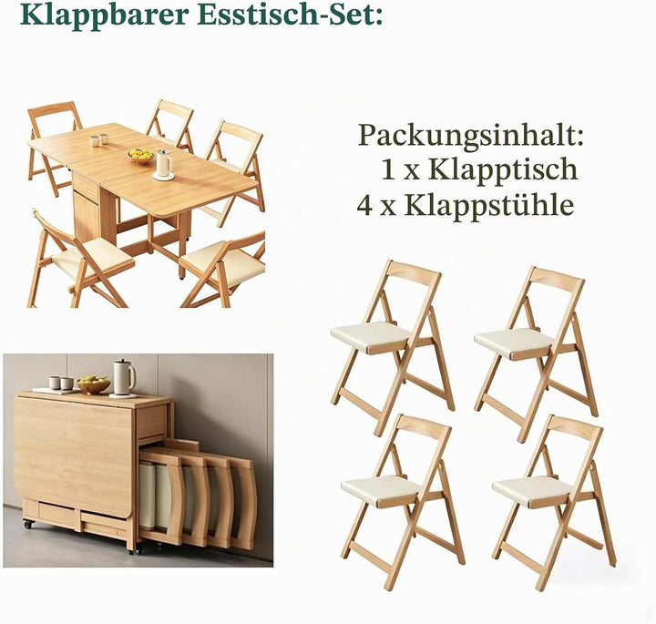 HiFi Rack Audio Regal Klapptisch esstisch, Vielseitiger Klapptisch Küche, mit Rollen und 4 Stühlen,