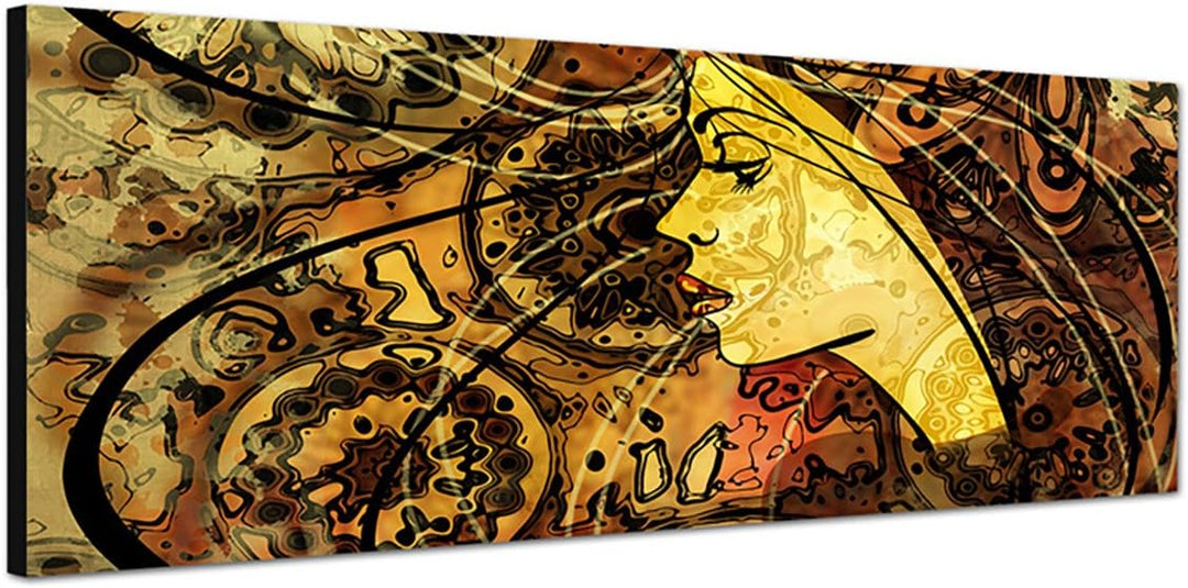 Paul Sinus Art Panoramabild auf Leinwand und Keilrahmen 150x50cm Frau Gesicht Kunstwerk Gemälde