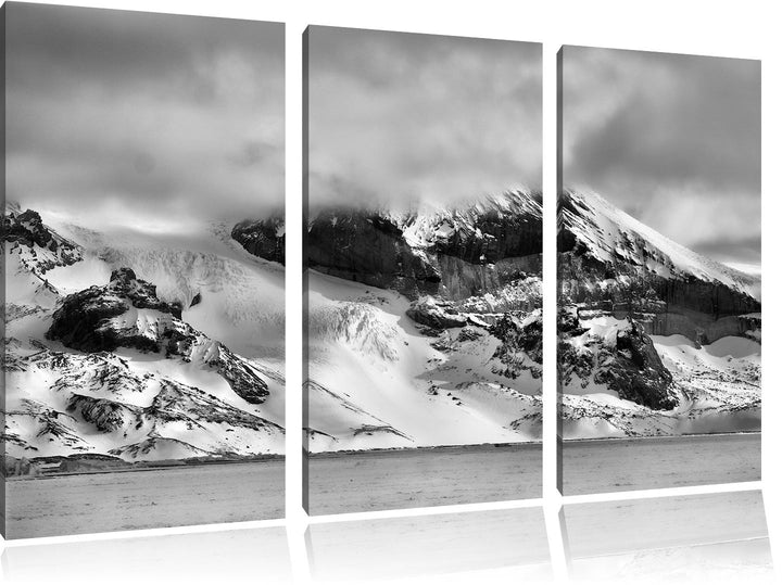 Pixxprint schneebedecktes Gebirge als Leinwandbild/Grösse: 3 Teilig (120x80) cm/Wandbild/Kunstdruck/