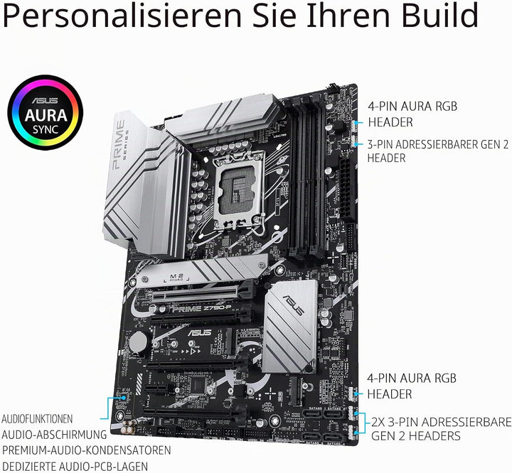 ASUS Prime Z790-P Gaming Mainboard Sockel Intel LGA1700 (ATX, PCIe 5.0, DDR5 Speicher, 3x M.2, HDMI,