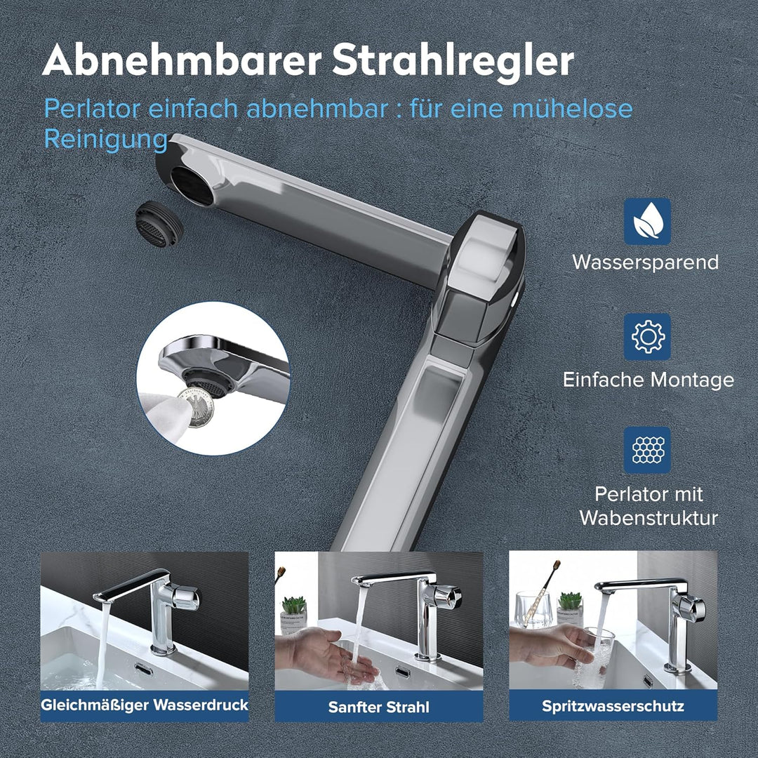 doporro Wasserhahn Bad, Waschtischarmatur mit Auslaufhöhe 156 mm, Vollmessing-Körper，Mischbatterie f