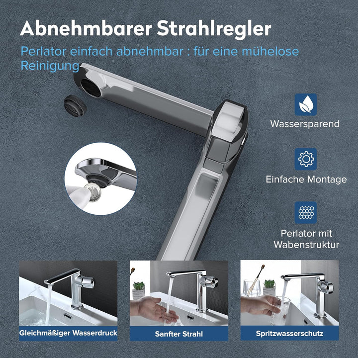 doporro Wasserhahn Bad, Waschtischarmatur mit Auslaufhöhe 156 mm, Vollmessing-Körper，Mischbatterie f