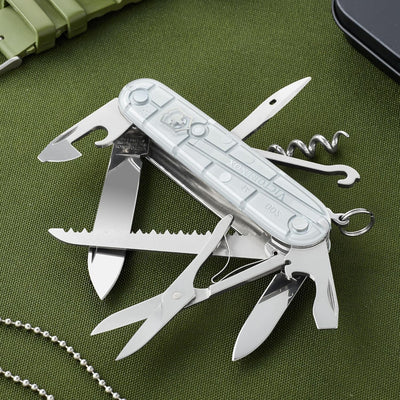 Victorinox Taschenmesser Huntsman - silver transparent - Swiss Made - 15 Funktionen, Klinge, Korkenz
