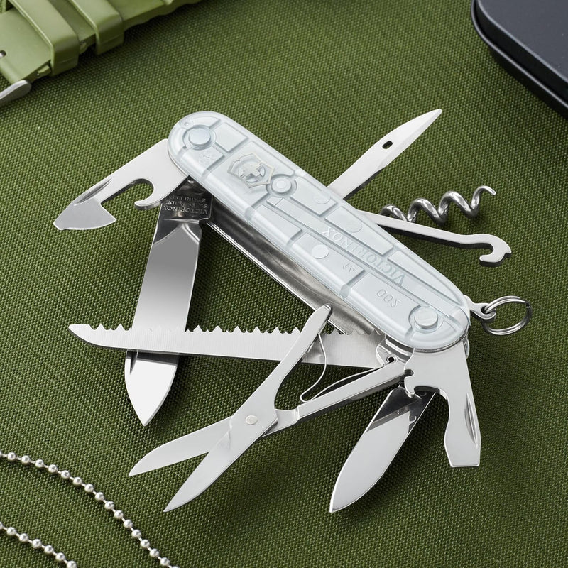 Victorinox Taschenmesser Huntsman - silver transparent - Swiss Made - 15 Funktionen, Klinge, Korkenz