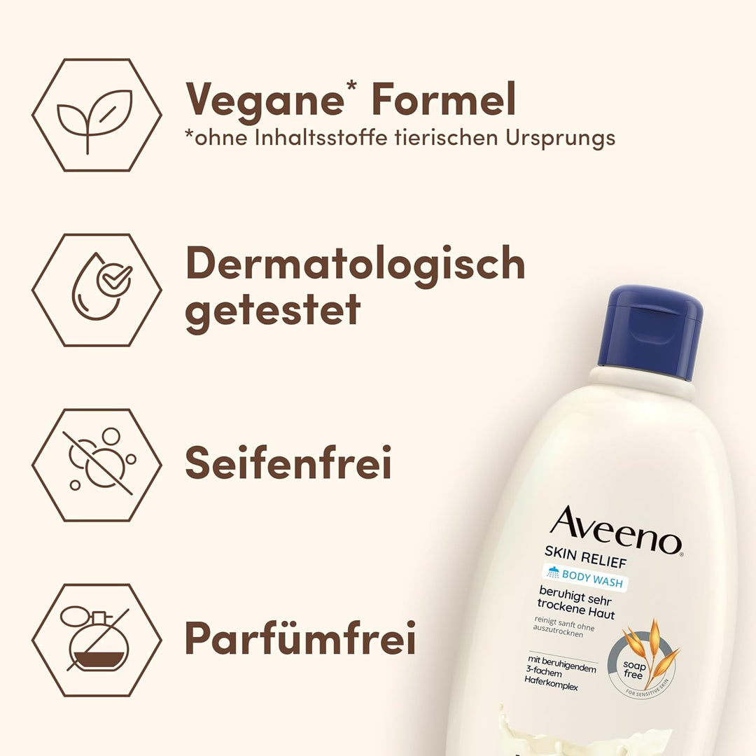 Aveeno Skin Relief veganes Duschgel seifenfreie Pflegedusche mit beruhigendem 3-fachem Haferkomplex
