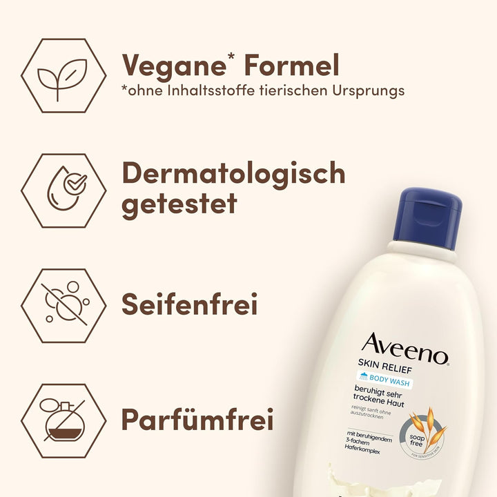 Aveeno Skin Relief veganes Duschgel seifenfreie Pflegedusche mit beruhigendem 3-fachem Haferkomplex