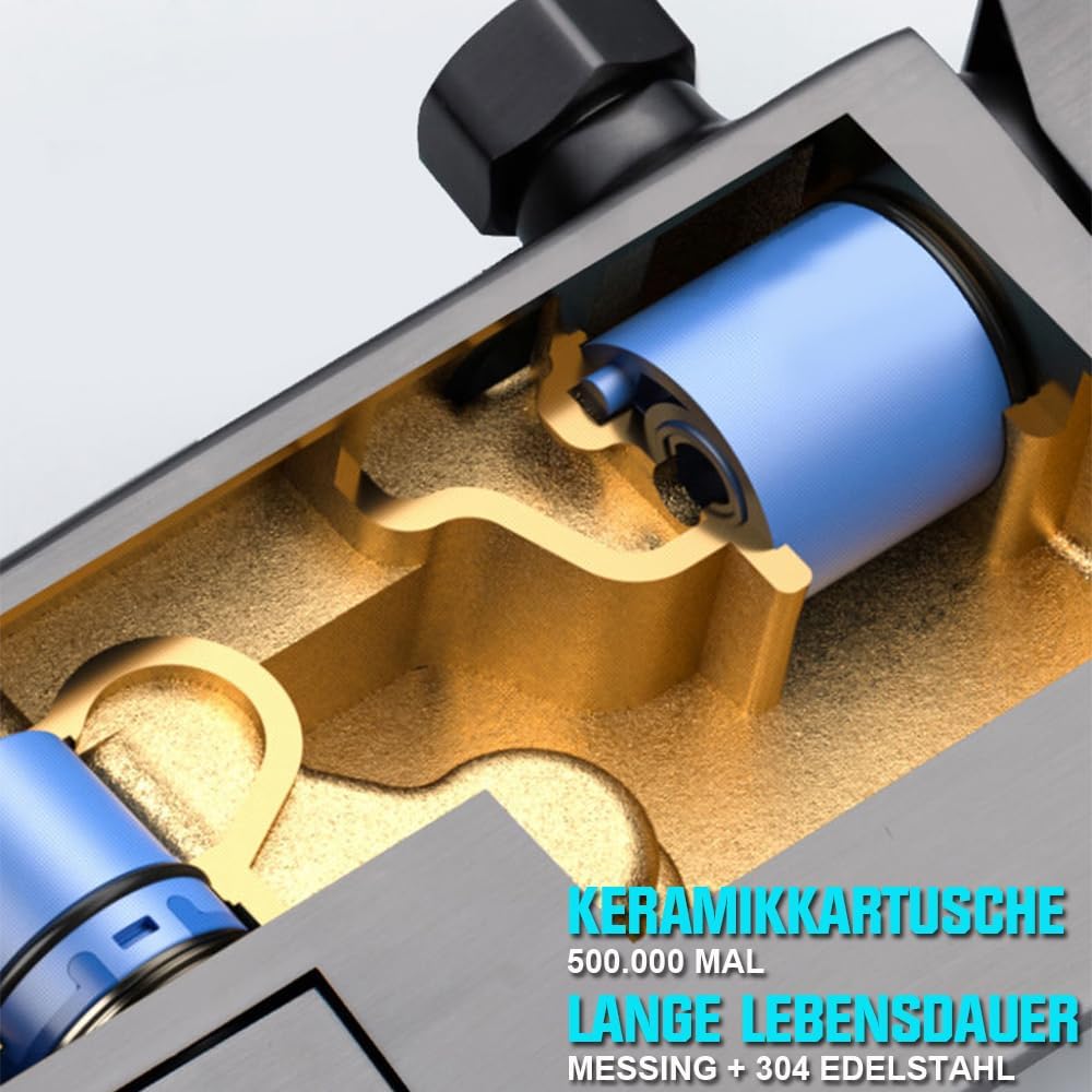Duschsystem Schwarz,Edelstahl Duschgarnitur mit Duscharmatur Regendusche mit Armatur und 3 Strahlart