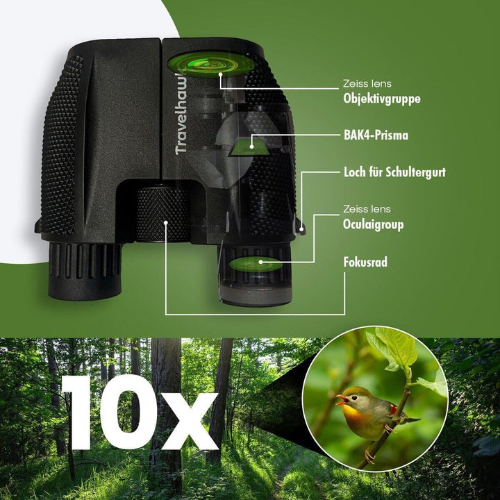 Fernglas 10x25 HD - Kompakte Fernglas für Brillenträger, Erwachsene und Kinder, Feldstecher BAK4 Pri