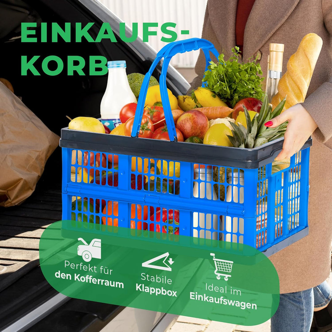 Novaliv Klappbox Blau 4er Set - 16L Faltkorb mit Henkeln - Vielseitiger Einkaufskorb - Praktische Au