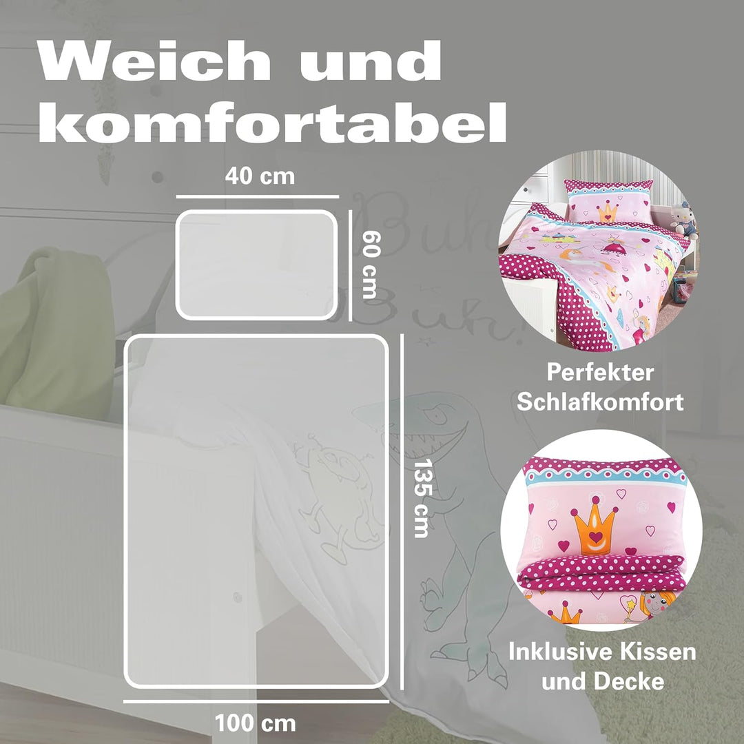 BaSaTex Kinder Baby Bettwäsche Set für Mädchen und Jungen | 100x135 cm + 40x60 cm | 100% Polyester M
