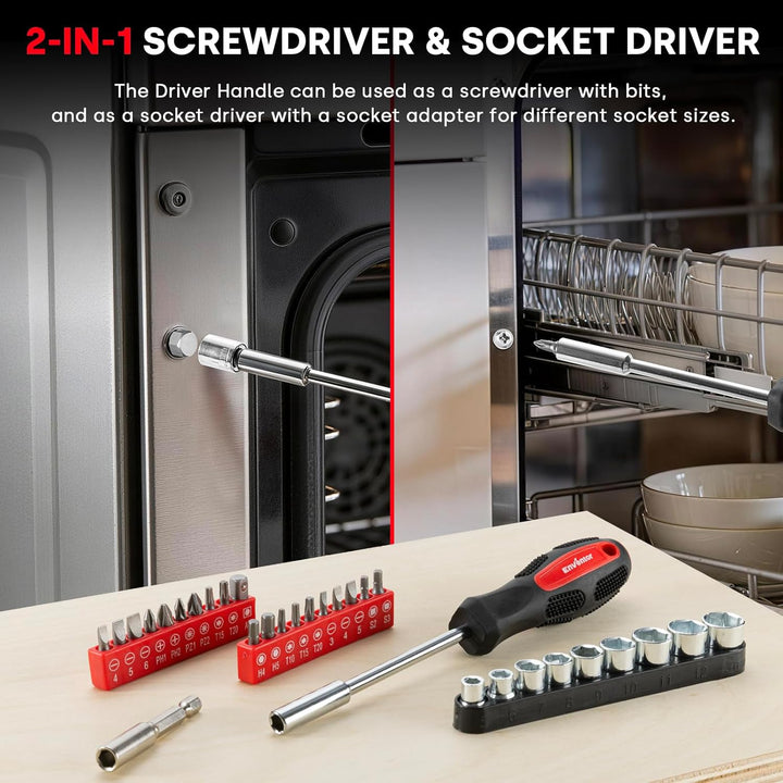 Enventor 48-Tlg Kleiner Werkzeugkoffer, Rotes Mini-Werkzeugset mit Hammer und Schraubendreher-Set, i