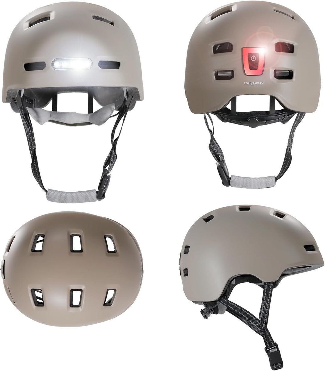 Crazy Safety Vertigo Matt Schwarz Fahrradhelm mit Vorder- und Rücklicht USB | Skater-Helm für Roller