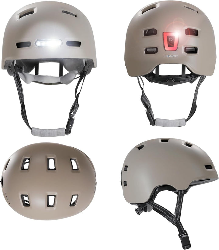 Crazy Safety Vertigo Matt Schwarz Fahrradhelm mit Vorder- und Rücklicht USB | Skater-Helm für Roller