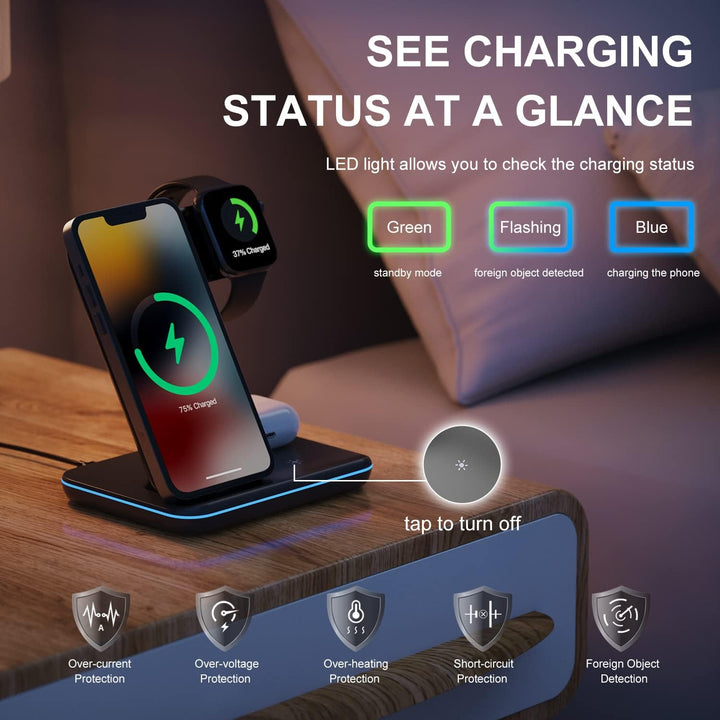 Minthouz Wireless Charger, 3 in 1 Induktive Ladestation mit 18W Adapter für mehrere Geräte Apple, iW