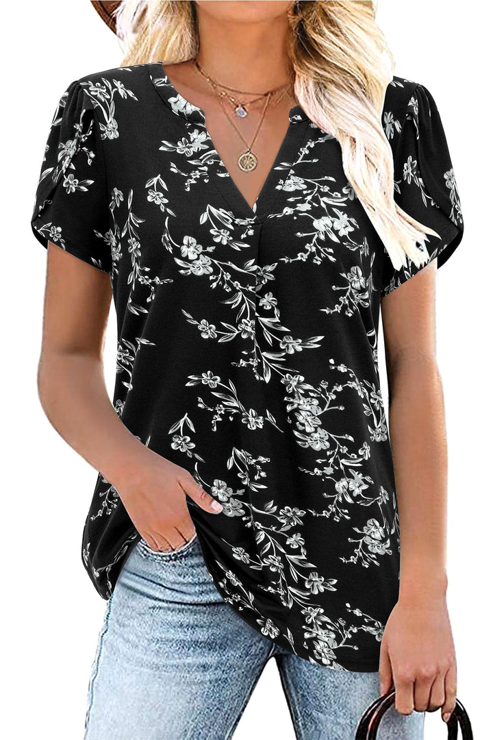 Siddhe Damen Bluse Kurzarm T-Shirts V-Ausschnitt Elegant Lässig Tunika Oberteil Locker Longshirt M B