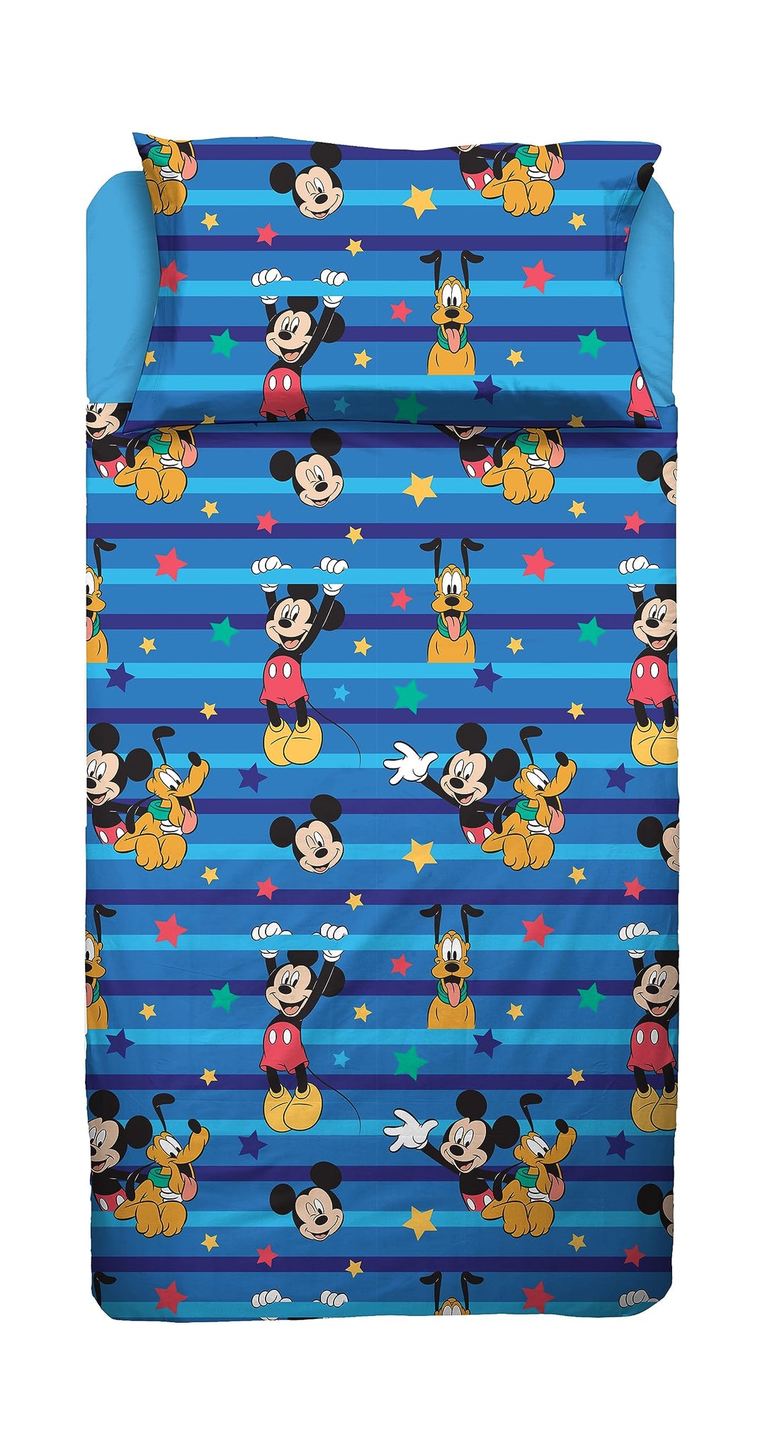 Mickey Mouse Mickey Mouse, Einzelbett-Bettlaken, Spannbettlaken, Kissenbezug, Blau, Disney, 100% Bau