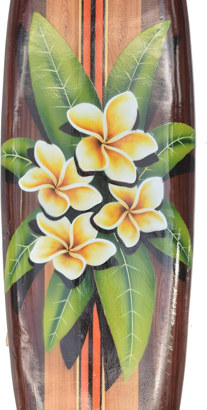 Interlifestyle Blumen Surfboard mit Frangipani Motiv Deko Surfbrett 100cm Hawaii Holzschild Schild