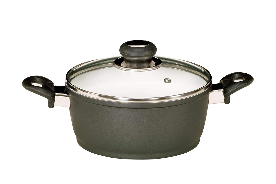 Krüger Karl Aluguss-Fleischtopf mit Glasdeckel Serie Oslo Ø 16 cm, Schwarz 0