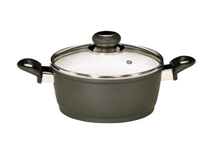 Krüger Karl Aluguss-Fleischtopf mit Glasdeckel Serie Oslo Ø 16 cm, Schwarz 0